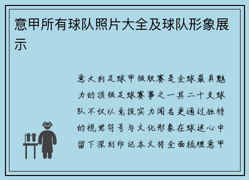 意甲所有球队照片大全及球队形象展示