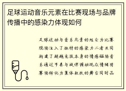 足球运动音乐元素在比赛现场与品牌传播中的感染力体现如何